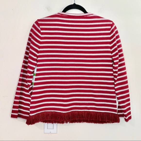 NWT Kate Spade Red White Stripe Fringe Knit Top - Picture 9 of 14